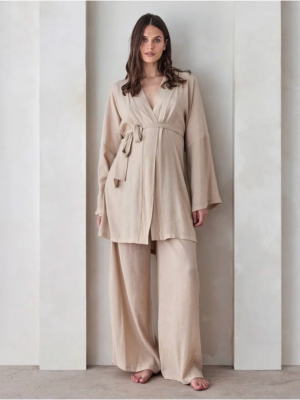 Bumpsuit kimono robe, sand gauze, Small, NWT